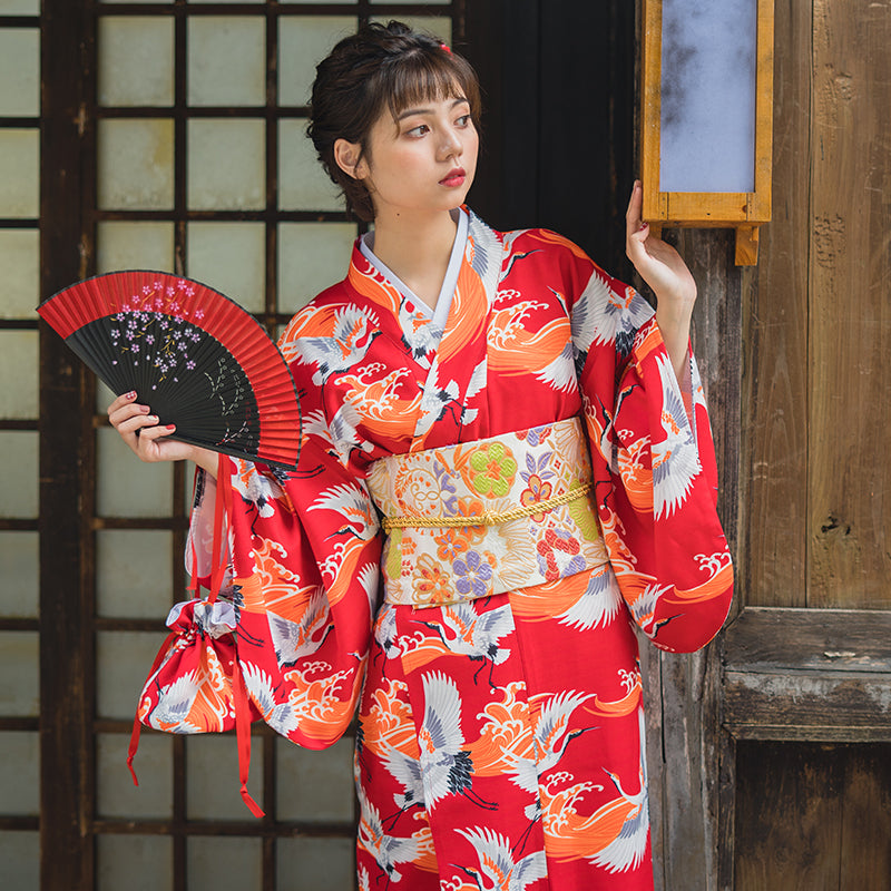 Accappatoio kimono giapponese da bambina con motivo gru – IDREAMMART