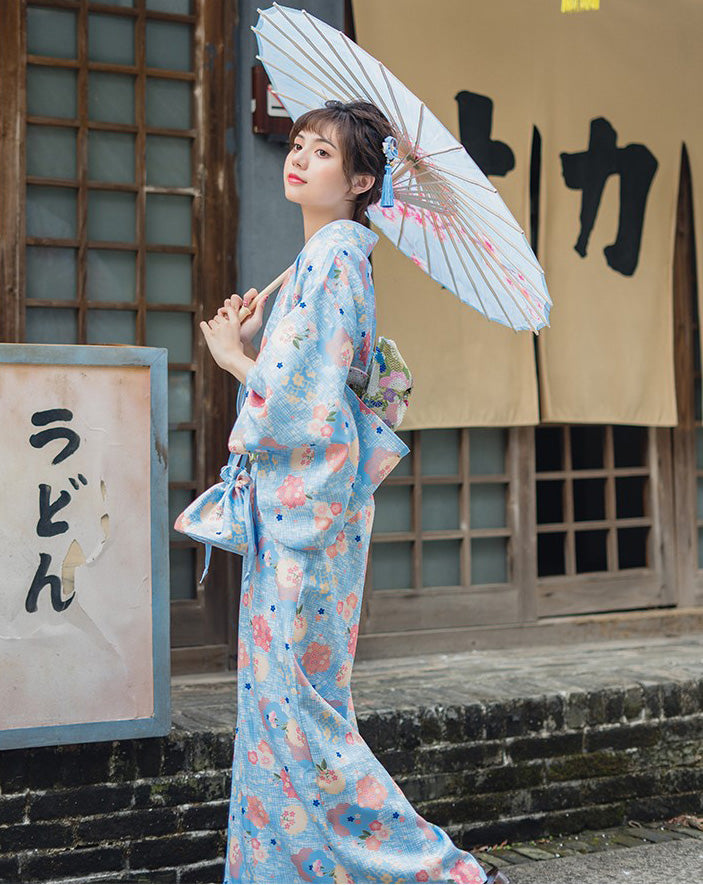 Floral Pattern Girl's Japanese Retro Kimono Bathrobe