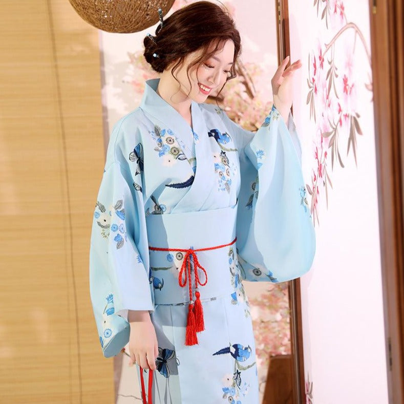 Bird & Floral Pattern Traditional Japanese Kimono Women's Yukata Bird & Floral Pattern Traditional Japanese Kimono Women's Yukata