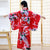 Pavo real y estampado floral Kimono tradicional japonés Yukata para niña