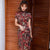 Cap Sleeve Knee Length Floral Silk Cheongsam Chinese Dress