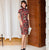 Cap Sleeve Knee Length Floral Silk Cheongsam Chinese Dress