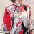 Vestido casual cheongsam moderno de seda floral con manga trompeta