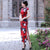 Lotus Pattern Full Length Classsic Cheongsam Silk  Evening Dress