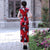 Lotus Pattern Full Length Classsic Cheongsam Silk  Evening Dress