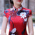 Lotus Pattern Full Length Classsic Cheongsam Silk  Evening Dress