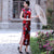 Lotus Pattern Full Length Classsic Cheongsam Silk  Evening Dress