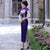 Full Length Classsic Cheongsam Floral Print Silk Evening Dress