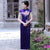 Klassisches Cheongsam-Abendkleid aus Seide mit Blumendruck in voller Länge