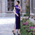 Full Length Classsic Cheongsam Floral Print Silk Evening Dress