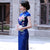 Full Length Classsic Cheongsam Floral Print Silk Evening Dress