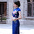 Full Length Classsic Cheongsam Floral Print Silk Evening Dress