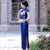 Full Length Classsic Cheongsam Floral Print Silk Evening Dress