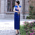 Full Length Classsic Cheongsam Floral Print Silk Evening Dress