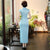 Full Length Classsic Cheongsam Maple Leaves Print Silk Evening Dress