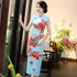 Full Length Classsic Cheongsam Maple Leaves Print Silk Evening Dress