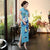 Full Length Classsic Cheongsam Peony & Birds Print Silk Evening Dress