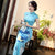 Full Length Classsic Cheongsam Peony & Birds Print Silk Evening Dress