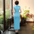 Full Length Classsic Cheongsam Peony & Birds Print Silk Evening Dress