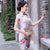 Classic Floral Silk Cheongsam Mini Chinese Dress Evening Gown