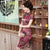 Classic Floral Silk Cheongsam Knee Length Chinese Dress Evening Gown