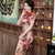 Classic Floral Silk Cheongsam Knee Length Chinese Dress Evening Gown