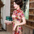 Classic Floral Silk Cheongsam Knee Length Chinese Dress Evening Gown