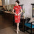 Plus Size Floral Silk Cheongsam Knee Length Chinese Dress Day Dress