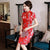 Plus Size Floral Silk Cheongsam Knee Length Chinese Dress Day Dress