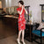 Vestido de día chino hasta la rodilla de cheongsam de seda floral de talla grande