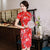 Plus Size Floral Silk Cheongsam Knee Length Chinese Dress Day Dress