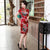 Plus Size Floral Silk Cheongsam Knee Length Chinese Dress Day Dress