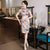 Plus Size Floral Silk Cheongsam Knee Length Chinese Dress Day Dress