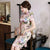 Plus Size Floral Silk Cheongsam Knielanges Chinesisches Kleid Tageskleid