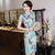 Plus Size Floral Silk Cheongsam Knee Length Chinese Dress Day Dress