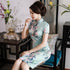Plus Size Floral Silk Cheongsam Knee Length Chinese Dress Day Dress