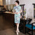 Robe de jour en soie florale Cheongsam longueur au genou de grande taille