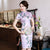 Plus Size Floral Silk Cheongsam Knielanges Chinesisches Kleid Tageskleid