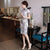 Plus Size Floral Silk Cheongsam Knee Length Chinese Dress Day Dress