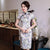 Plus Size Floral Silk Cheongsam Knielanges Chinesisches Kleid Tageskleid