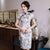 Vestido de día chino hasta la rodilla de cheongsam de seda floral de talla grande