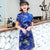 Vestido chino elegante con brocado floral con frente abierto y mini cheongsam