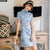 Abito cinese chic in broccato floreale aperto davanti mini cheongsam