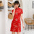 Abito cinese chic in broccato floreale aperto davanti mini cheongsam