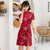 Abito cinese chic in broccato floreale aperto davanti mini cheongsam