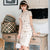 Butterfly Pattern Mini Cheongsam Retro Lace Chinese Dress