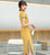 Mini abito cinese cheongsam a maniche corte con ricamo floreale in cotone firmato