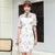 Floral Embroidery Illusion Neck Half Sleeve Cheongsam Chiffon Chinese Dress