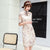 Floral Embroidery Illusion Neck Half Sleeve Cheongsam Chiffon Chinese Dress