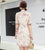 Floral Embroidery Illusion Neck Half Sleeve Cheongsam Chiffon Chinese Dress